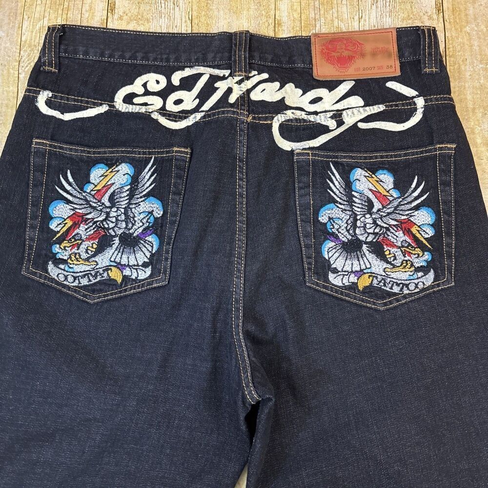 Ed Hardy Embroidered Jeans Vintage Y2K  Mens Size 38 (36X32)